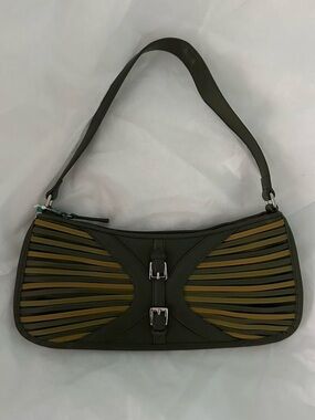 Nine Wesr Olive Green Striped Shoulder Bag